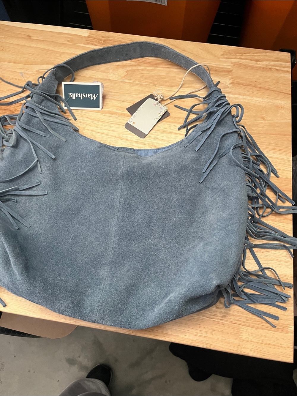 NWT Haute Hippie Slate Blue Genuine Suede Fringe Hobo Shouler Bag Western - Picture 7 of 10